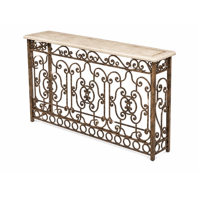 Mid-Century Modern Decorate Iron Console With Travertine Top For Sale - Image 3 of 3
