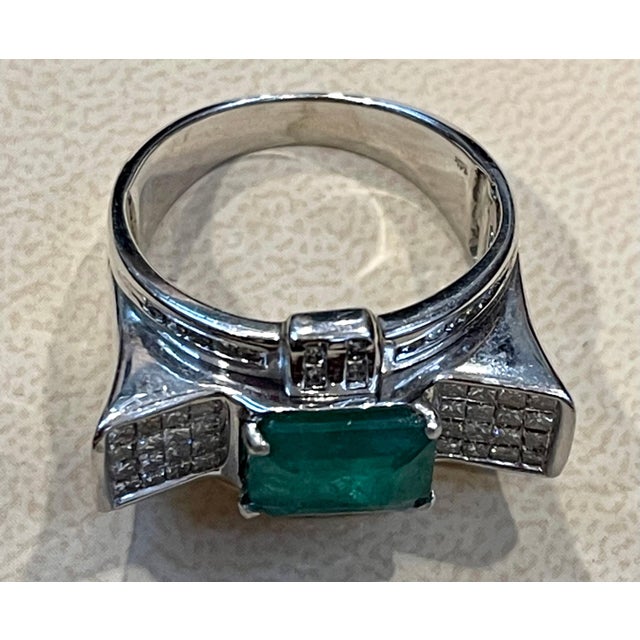 4 Carat Emerald Cut Natural Emerald & 1 Ct Diamond 14 Karat Gold Cocktail Ring For Sale - Image 10 of 18