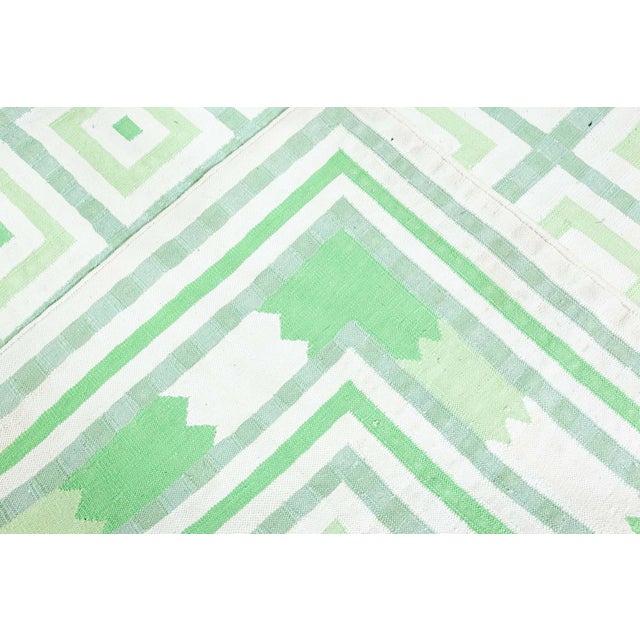 Beige Doris Leslie Blau Vintage Indian Dhurrie Green Beige Rug For Sale - Image 8 of 9