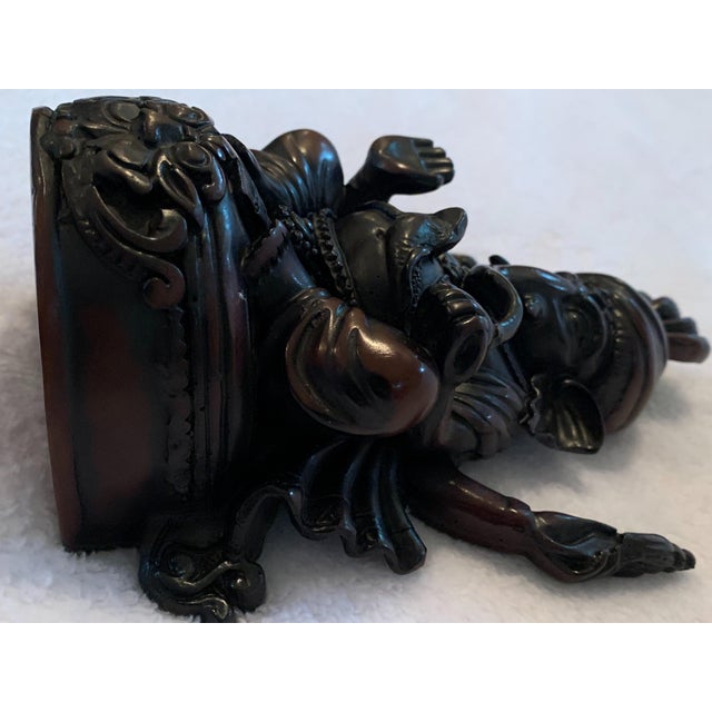 Wood Late 20th Century Tibetan Buddhist Ganapati, Lord Ganesh Solid Mahogany Hand-Carved Statue For Sale - Image 7 of 12