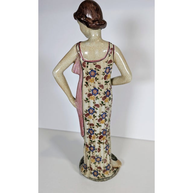 Beige Rare Porcelain Art Deco Nude Figural Statue, Sculpture, Handpainted, 1940's For Sale - Image 8 of 12