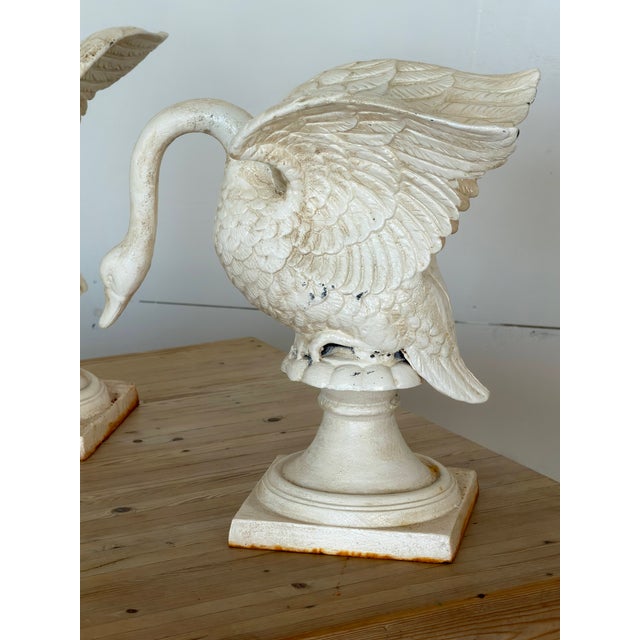 Cast Iron Swan Garden Ornaments with Antique White Finish, 1920-1950 For Sale - Image 4 of 7