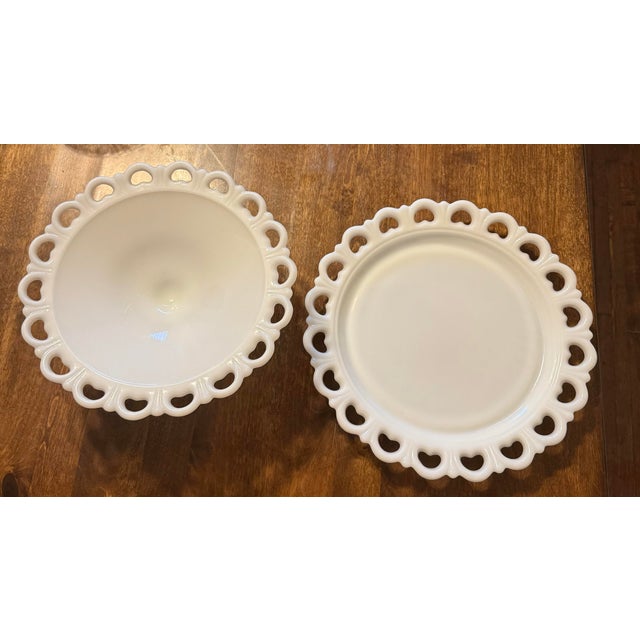 Mid 20th Century Anchor Hocking Milk Glass Lace Edge Serving Set For Sale - Image 12 of 12