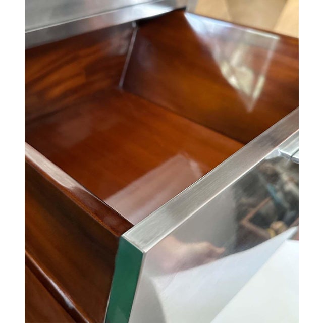 Minimalist “Popova” Desk in Brushed Stainless Steel With Mahogany Drawers. u.s.A For Sale In Los Angeles - Image 6 of 8