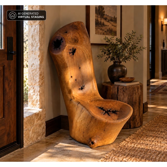 Sculptural Hand-Carved Live-Edge Oak Chair For Sale - Image 4 of 4