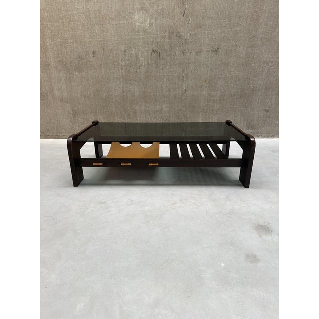 Mid-Century Modern Wenge Magazine Holder in Smoked Glass For Sale - Image 11 of 12