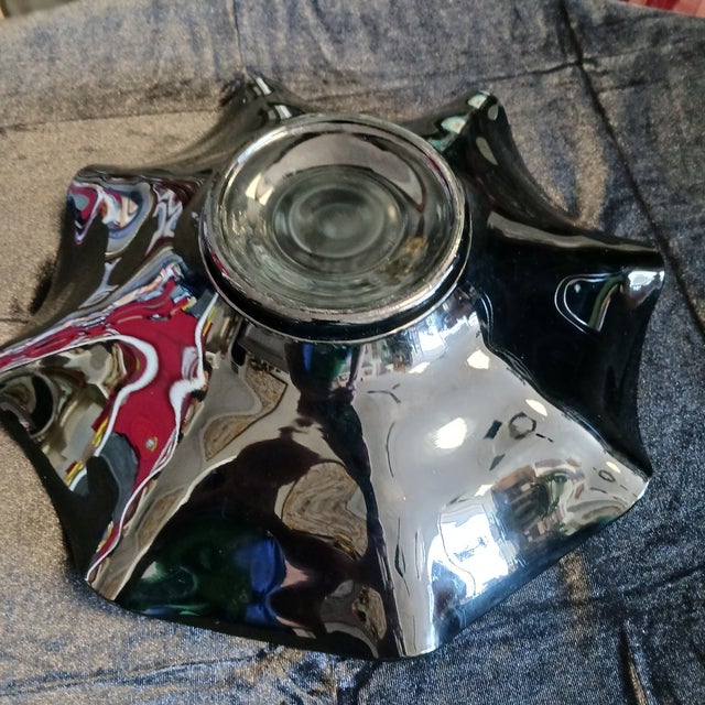 Large 12.5” l.e. Smith Black Amethyst Glass Hand-Fluted Console Bowl For Sale In Tampa - Image 6 of 6