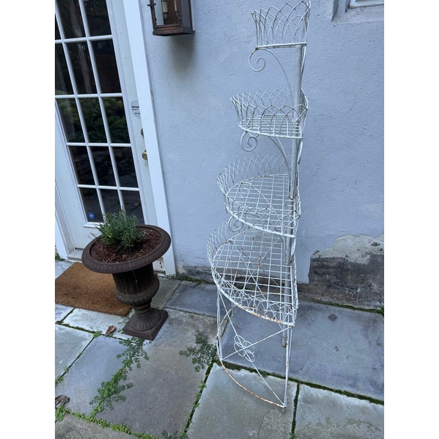 Antique Victorian Four-Tier Painted Wirework Demilune Garden Plant Stand, C. 1900 For Sale - Image 4 of 16
