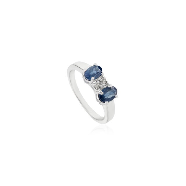 Modern 925 Silver 1.25 CTW Two Stone Blue Sapphire Women Ring With Diamond - Size 7 For Sale - Image 3 of 11