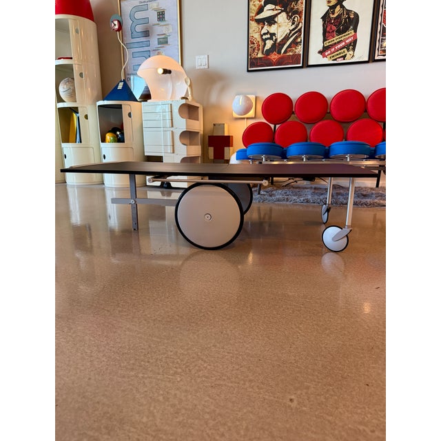 1990s Italian Postmodern Raul Barieri Ycami Attributed Convertible Folding Bar Cart Italian Aluminum Coffee Table Adjustable Mago For Sale - Image 13 of 18