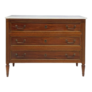 Early 20th Century Louis XVI White Marble Top Mahogany Commode