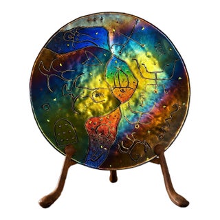 Large 17.5” Hawaiian Art Glass Decorative Charger Bowl With Display Stand For Sale