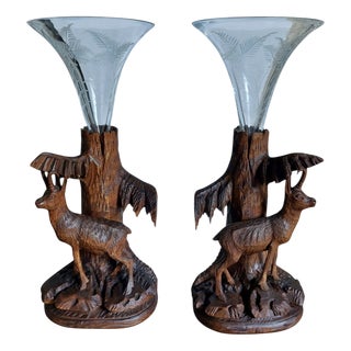 Black Forest Deer Vases, 1950s, Set of 2 For Sale