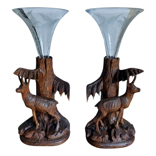 Black Forest Deer Vases, 1950s, Set of 2 For Sale