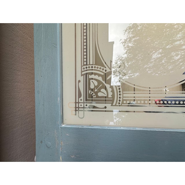 Blue Vintage Etched Glass Carved Wood Console Table For Sale - Image 8 of 16