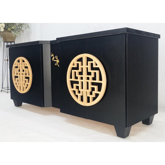 Wood Large Asian Black Lacquer Large Carved Wood Door Pulls 8 Drawer Dresser Credenza For Sale - Image 7 of 17
