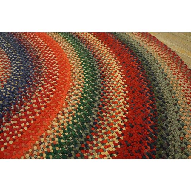 1930s Multicolor Folk Art Antique Oval American Braided Rug 6'10" X 9'2" Cotton Carpet For Sale - Image 11 of 15