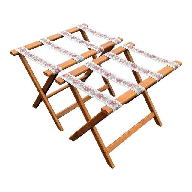 1960s Vintage Scheibe Style Folding Wooden Luggage Rack Set of 2 For Sale