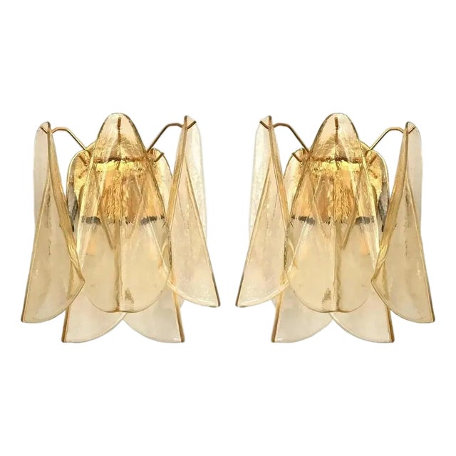 Amber Rondini Murano Glass Gold Wall Sconces by Simoeng, Set of 2 For Sale