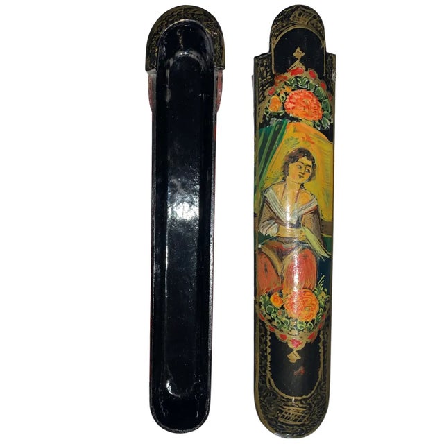 Black 20th Century Qajar Lacquer Pen Box, Persia For Sale - Image 8 of 12