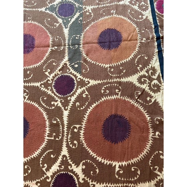 Extra Large Brown Cotton Suzani With Round Medallions For Sale In New York - Image 6 of 10