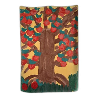 Tisca Tiara Apfel Baum Hand-Tufted Wool Rug by Frédéric, France, 1980s For Sale