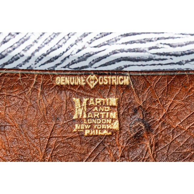 Exotic Ostrich Leather Antique Cigar Case Holder Luxury Art Deco 14k Gold For Sale In New York - Image 6 of 11