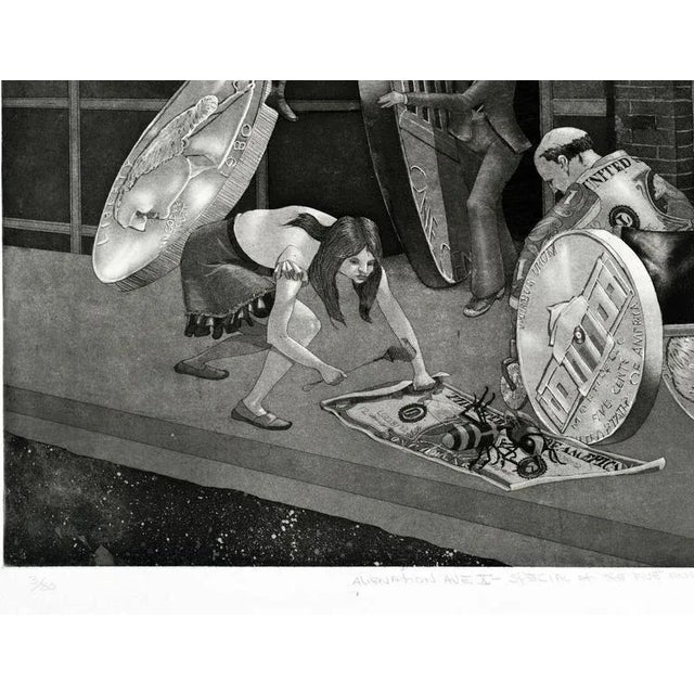 1980s 1980s "Alienation Ave X Special At The Five & Dime" Surrealist Style Figurative Etching For Sale - Image 5 of 6
