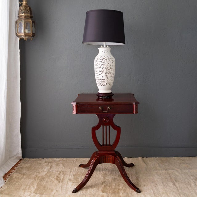 1970s Blanc De Chine Pierced Chinoiserie Lamp With Prunus Tree Plum Blossoms For Sale - Image 5 of 17