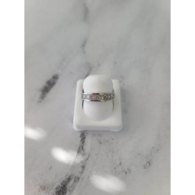 One Carat Princess Cut Channel Wedding Band 14k White Gold, Size 9 For Sale - Image 4 of 4