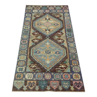Blue Multicolor Handwoven Turkish Oushak Runner 2'8" X 6'9" For Sale
