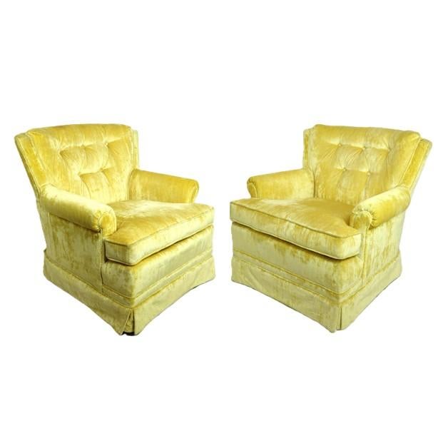 American Vintage Sunshine Daffodil Yellow Velvet Lounge Chairs - A Pair For Sale - Image 3 of 13