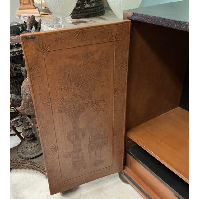 Paint Chinoiserie Black Lacquer Bar Cabinet W/ Palace Pavilion Ascending Dragon For Sale - Image 7 of 8