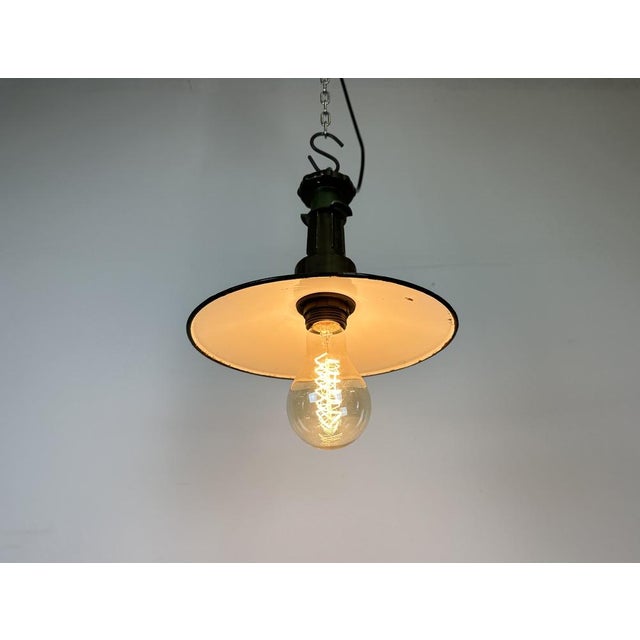 Industrial Blue Enamel Factory Pendant Lamp with Cast Aluminium Top, 1960s For Sale - Image 11 of 16