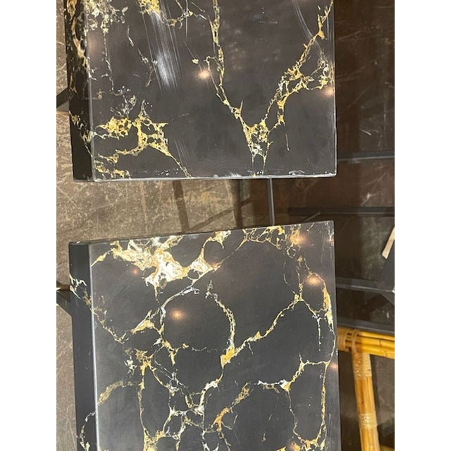 Metal Pair of Jansen Manner Steel Consoles With Marble Tops For Sale - Image 7 of 7