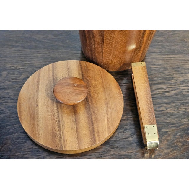 Vintage 1960s KMC Mid Century Modern Teak Aluminum Ice Bucket W Tongs For Sale - Image 4 of 8