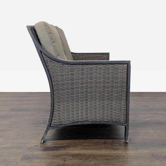Modern Outdoor All Weather Wicker Loveseat With Cushions For Sale - Image 3 of 9