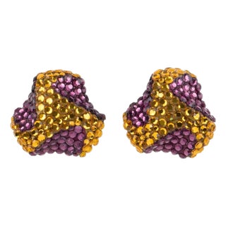 Richard Kerr Jeweled Clip Earrings Purple and Topaz Paste For Sale