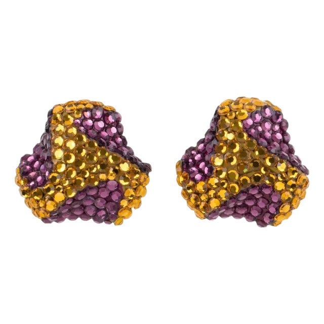 Richard Kerr Jeweled Clip Earrings Purple and Topaz Paste For Sale