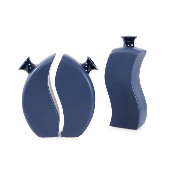 2020s Delft Blue 3 Piece Floral Vase For Sale - Image 5 of 11