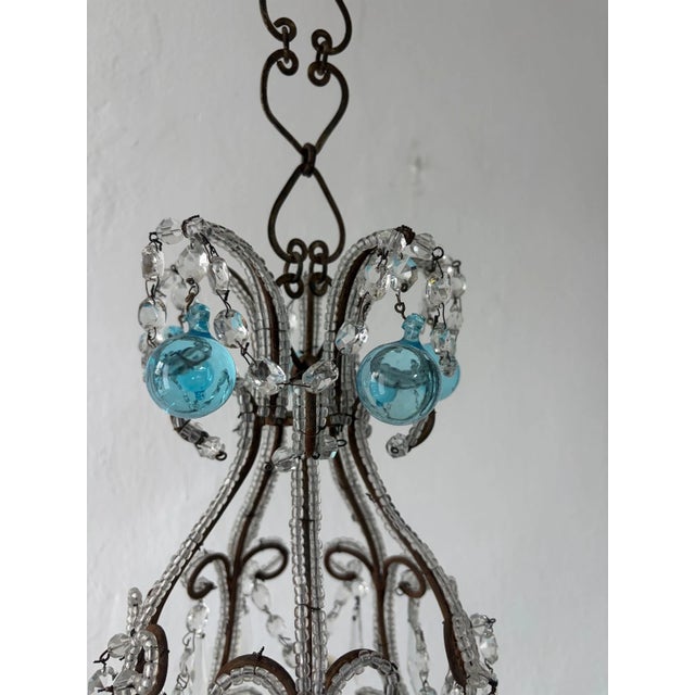 French French Aqua Blue Murano Balls Beaded Swags W Spear Chandelier, Circa 1900 For Sale - Image 4 of 13