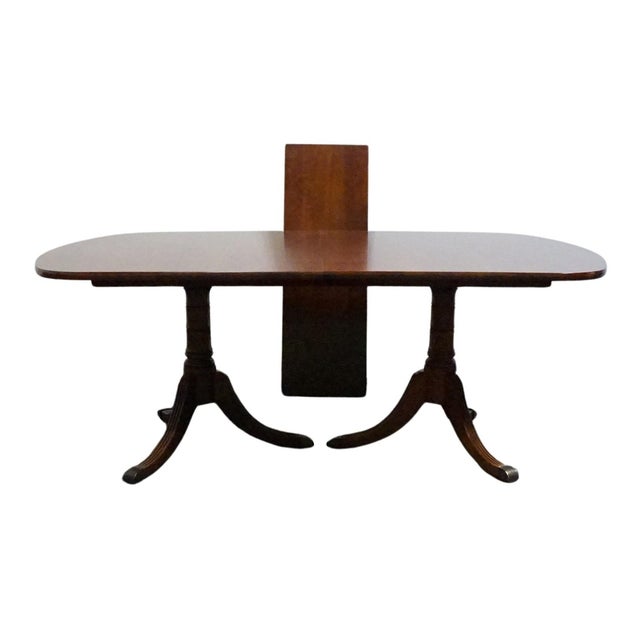 Wood Vintage Antique Solid Mahogany Traditional Duncan Phyfe Style 92" Double Pedestal Dining Table For Sale - Image 7 of 11