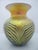 American Lundberg Studios Moire Fern Heart Pulled Feather Iridescent Gold Art Glass Vase For Sale - Image 3 of 13