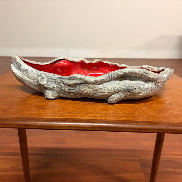 Contemporary Organic Modern Sculptural Ceramic Driftwood Form Centerpiece Bowl With Red Glaze For Sale - Image 3 of 10