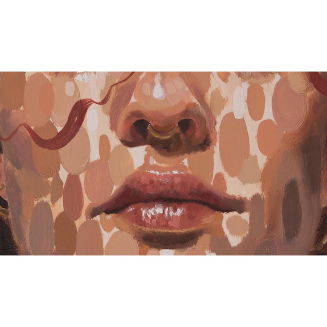 Early 21st Century Common Thread 2 by Stefan Smit | Oil on Panel Portrait of a woman with closed eyes and abstract patterns For Sale - Image 5 of 5