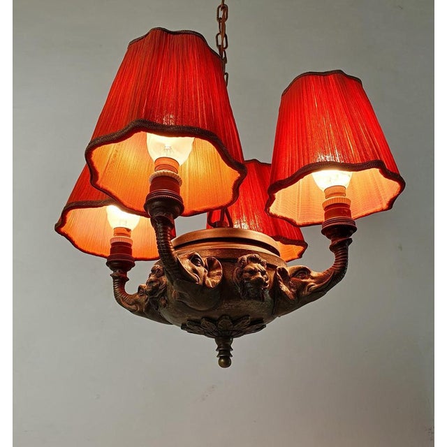 Metal Antique Victorian Bronze Elephant Chandelier, France, 1900s For Sale - Image 7 of 14