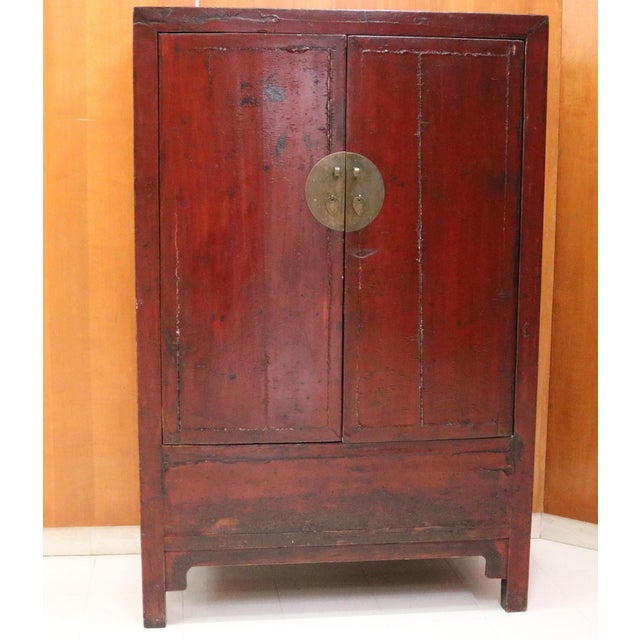 Red 19th Century Chinese Red Lacquer Wedding Cabinet For Sale - Image 8 of 9