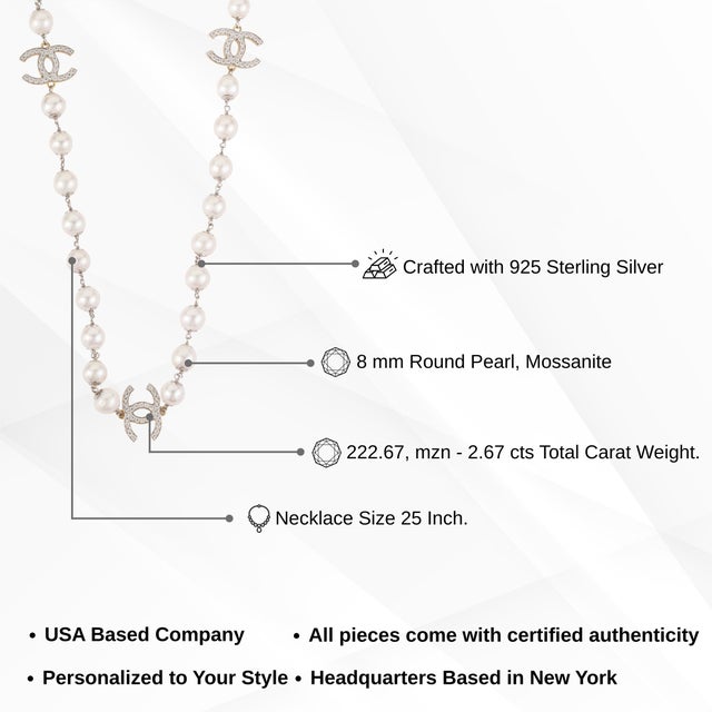 Late 20th Century Style 222.67 Ct Pearl Station Necklace With Pavé Set Interlocking CC Accents For Sale - Image 10 of 12