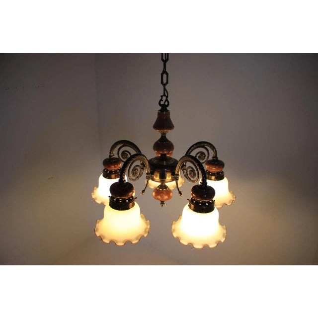 Large 6-Armed Brass Chandelier, 1980s For Sale - Image 9 of 11