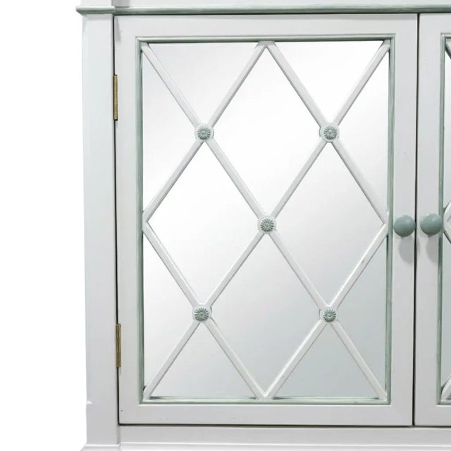 Early 21st Century Vintage Elegant White Mirrored Buffet Sideboard With Diamond Lattice Detail For Sale - Image 5 of 17
